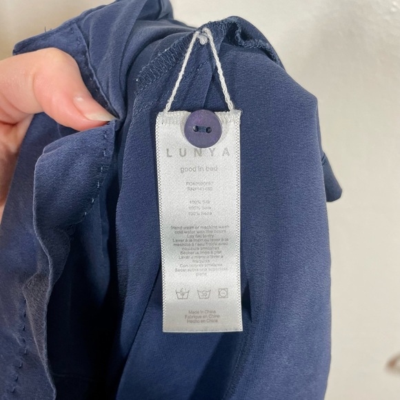 Lunya Washable Silk Cropped Button Down Pajama Lounge Top in Deep Blue - Picture 11 of 14
